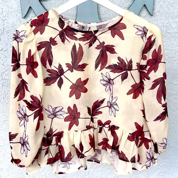 Review Tops - Review Moda Creme Floral Print Blouse by Review (Size M)